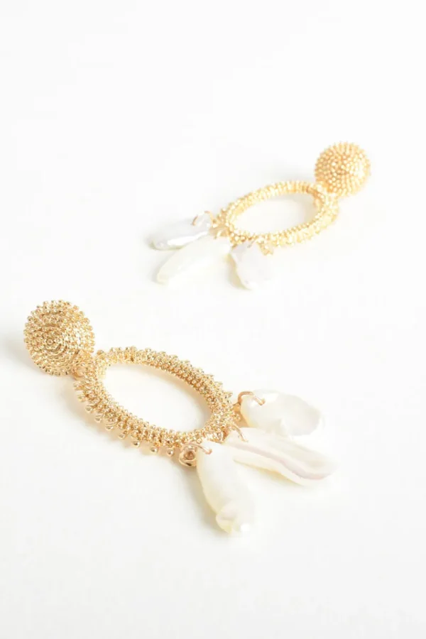 Adorne Anastasia Pearl Charms Beaten Metal Earrings^ Jewellery