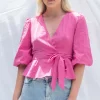 Zeinert & Co Cross Front Bubble Sleeve Top^ Tops