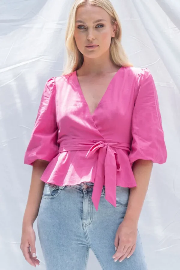 Zeinert & Co Cross Front Bubble Sleeve Top^ Tops