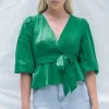 Zeinert & Co Cross Front Bubble Sleeve Top^ Tops