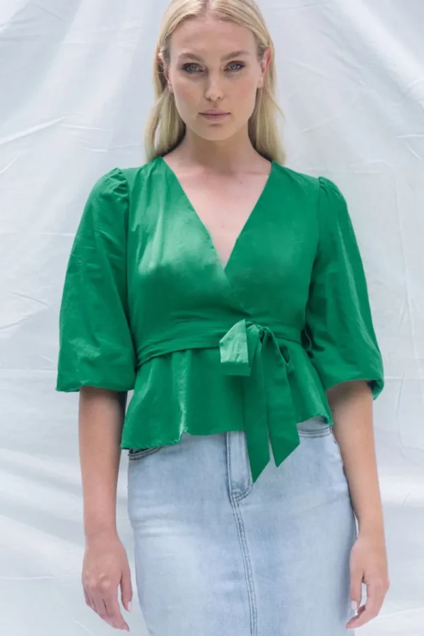 Zeinert & Co Cross Front Bubble Sleeve Top^ Tops