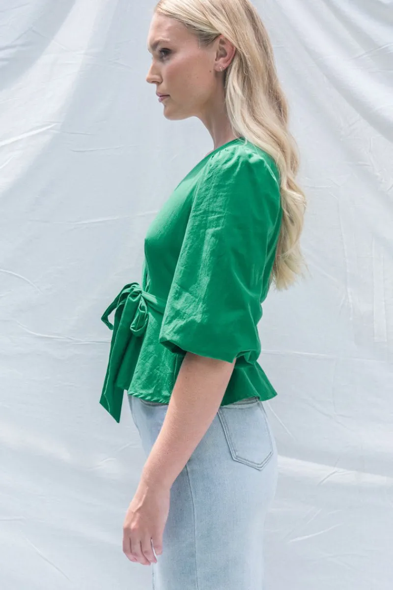 cross_front_bubble_sleeve_1.webp Zeinert & Co Cross Front Bubble Sleeve Top^ Tops
