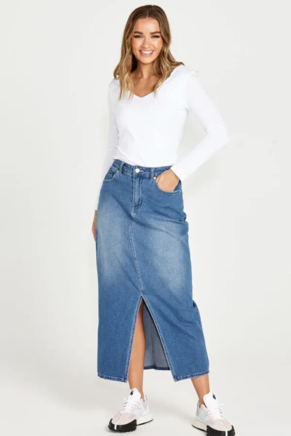 Sass Emerald Denim Maxi Skirt^ Skirts | Dresses