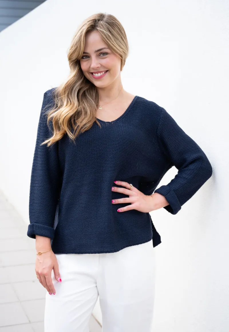 roll_up_sleeve_knit_top_1.webp Zeinert & Co Roll Up Sleeve Knit Top^ Jumpers + Sweaters | Tops